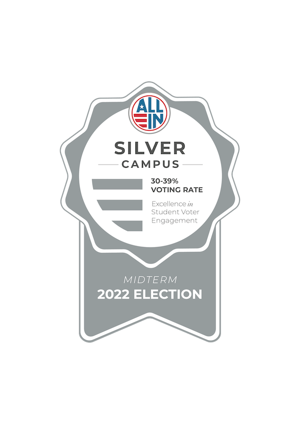 Logo for ALL IN - Silver Campus for 2022 Midterm Election with 30-39% Voting Rate, Excellence in Student Voter Engagement